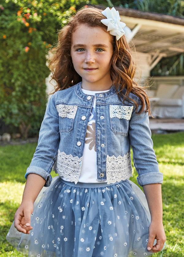 23Y.MYR.03438.005Mayoral Kız Çocuk Dantel Cepli Denim Ceket