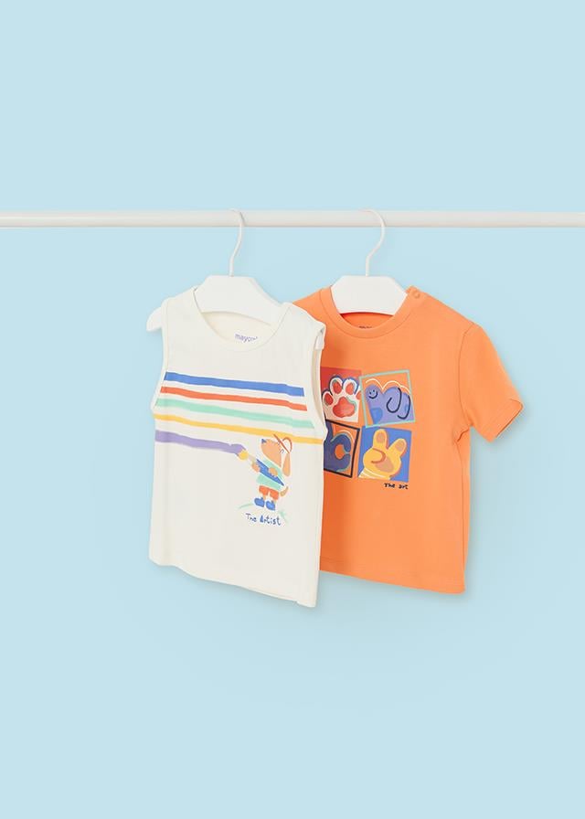 24Y.MYR.01032.062Mayoral Erkek Bebek Pati Desenli 2'Li Tshirt