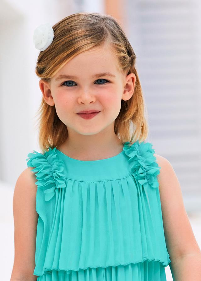 24Y.MYR.03920.021Mayoral Kız Çocuk Fırfır Omuzlu Piliseli Elbise