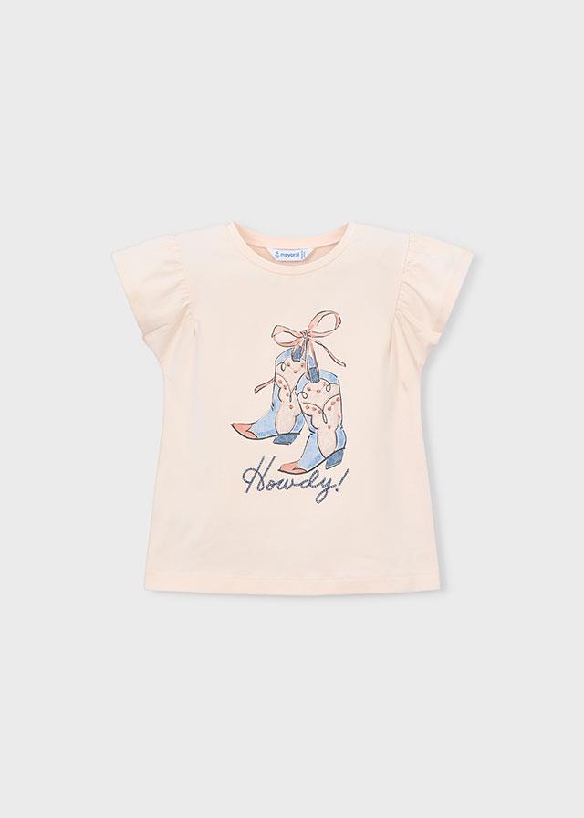 26Y.MYR.03007.080Mayoral Kız Çocuk Fırfır Kollu Çizme Baskılı Tshirt
