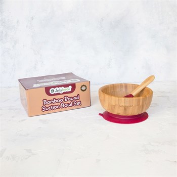 Jellyboon Bambu Yuvarlak Bordo Vakumlu Kase Kaşık Seti