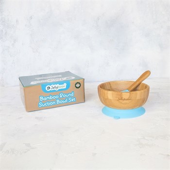 Jellyboon Bambu Yuvarlak Mavi Vakumlu Kase Kaşık Seti