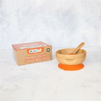 Jellyboon Bambu Yuvarlak Turuncu Vakumlu Kase Kaşık Seti