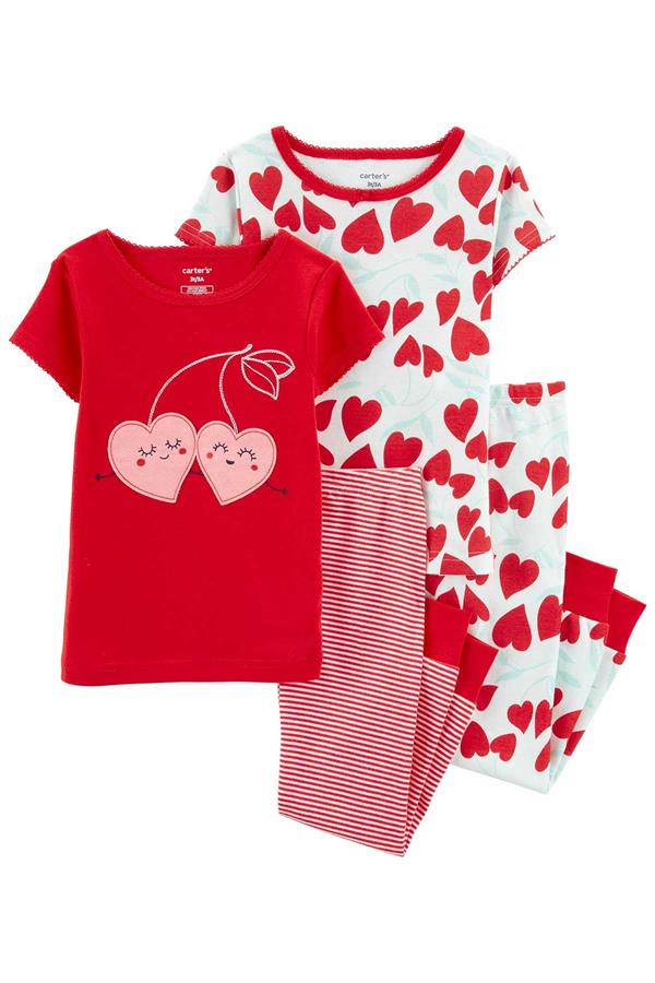 23Y.CRT.1O838910Carters Kız Bebek Kalp Desenli 4'Lü Pijama Set