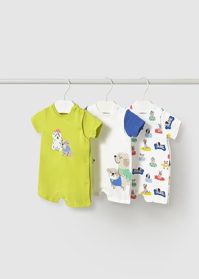 25Y.MYR.01798.075Mayoral Yenidoğan Erkek Köpekçik Baskılı 3'Lü Kısa Tulum