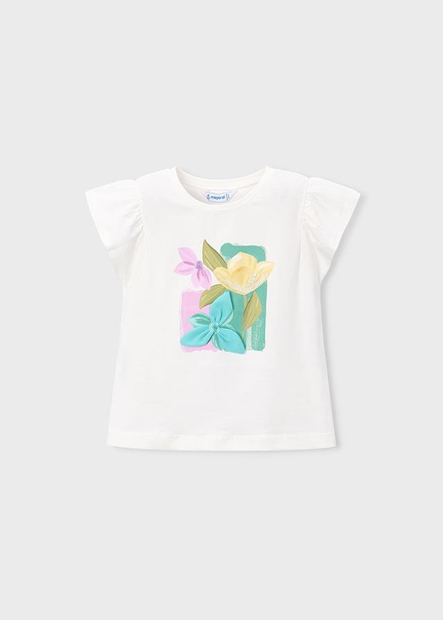 26Y.MYR.03007.085Mayoral Kız Çocuk Fırfır Kollu Çiçek Baskılı Tshirt