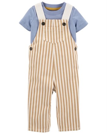 Carters Erkek Bebek 2'li Çizgili Askılı Tulum ve Tişört Set