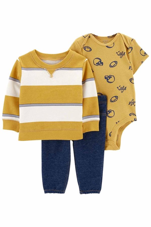 Carters Erkek Bebek Bloklu 3'Lü Body Pantolon Set