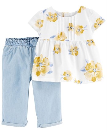 Carters Kız Bebek 2'li Çicek Desenli Body Pantolon Set