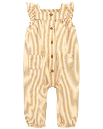 Carters Kız Bebek Düğme Detaylı Çizgili Kolsuz Tulum