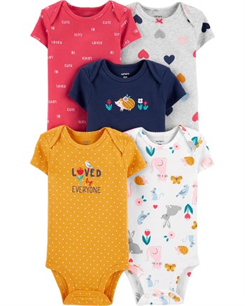 Carters Kız Bebek Kalpli ve Sevimli Hayvanlar Desenli 5'li Body Set