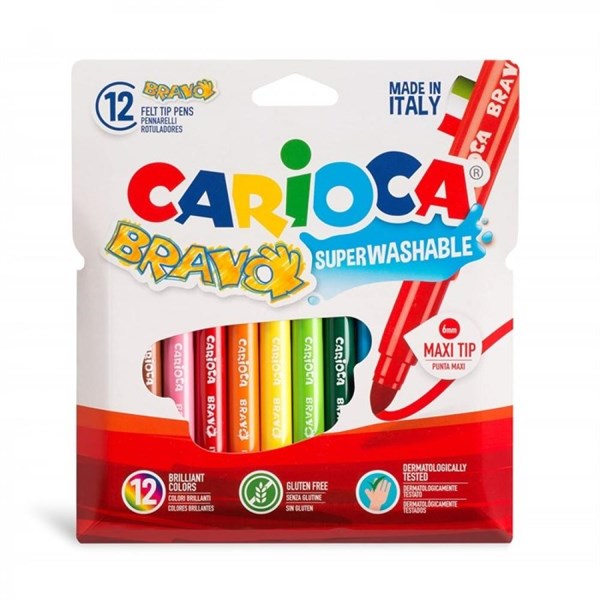 CRC.42755Carioca Bravo Süper Yıkanabilir Kalın Uçlu Keçeli Boya Kalemi 12'Li