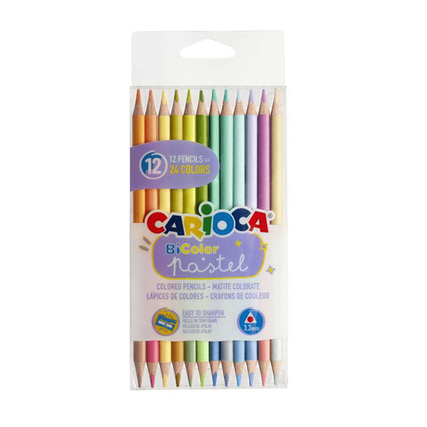 CRC.43309Carioca Çift Taraflı Kuru Boya Kalemi Pastel Renkler 12’Li