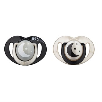 Mamajoo Sterilizasyon & Saklama Kutulu Silikon Ortodontik İkili Emzik Black&Pearl / Gece-Gündüz 0 ay +