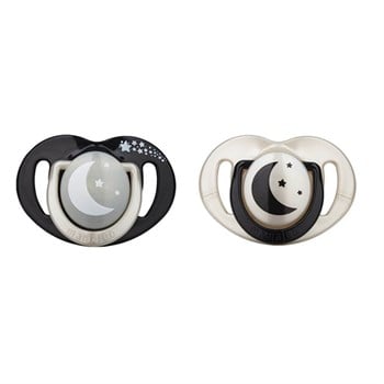 Mamajoo Sterilizasyon & Saklama Kutulu Silikon Ortodontik İkili Emzik Black&Pearl / Gece-Gündüz 6 ay +