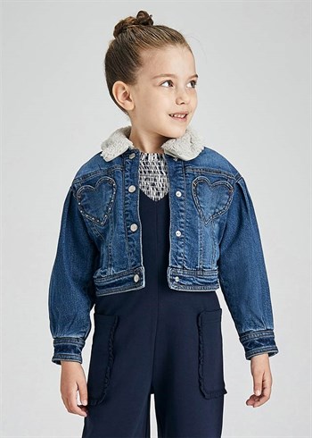 Mayoral Kız Çocuk Kürk Yaka Denim Ceket