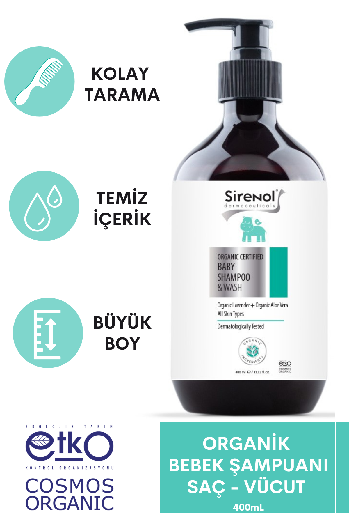 S850Sirenol Organik Bebek Saç Vücut Şampuanı 400 Ml