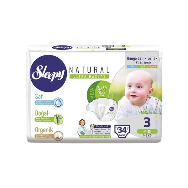 SLP.0005Sleepy Natural Cırtlı Bez 3 Beden 34 Adet