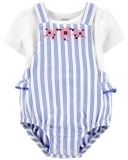 Carters Kız Bebek 2'li Çizgili Bahçıvan Tulum ve Tişört Set