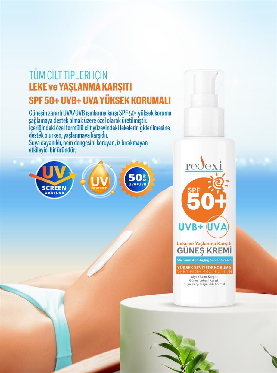 Güneş Kremi Spf 50+ Yüksek Koruma Leke ve Yaşlanma Karşıtı  Tüm Ciltler 100 ml