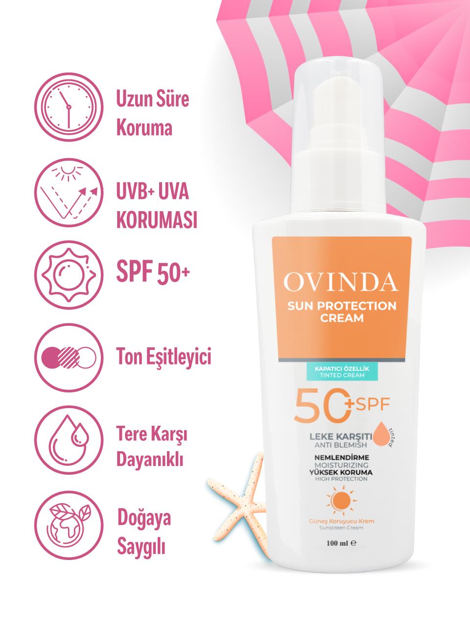Ovinda Yüksek Korumalı Leke Karşıtı Ve Cilt Tonu Eşitleyici Renkli Tinted Spf 50+ Güneş Kremi 100 ml