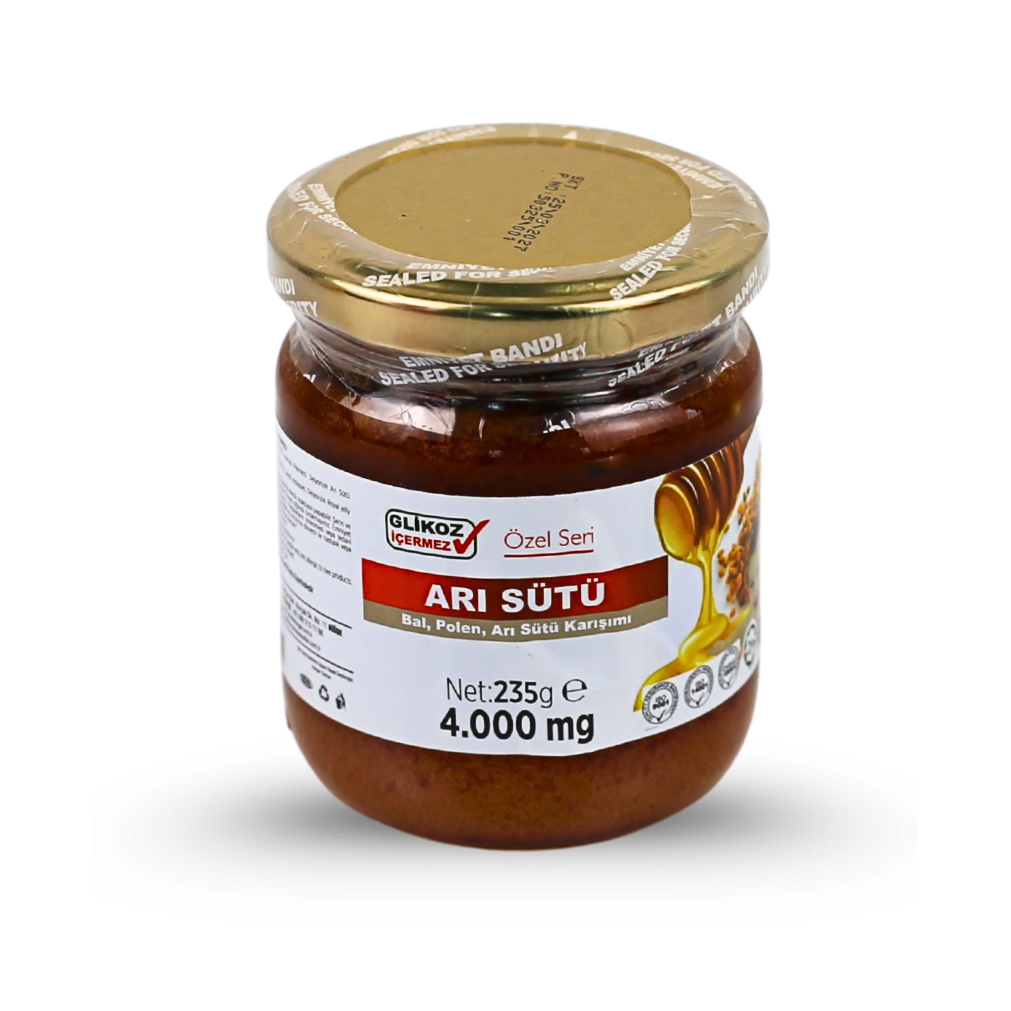 Özel Seri Glikozsuz Bal Polen Karışımlı Arı Sütü (4000 mg) 240 gr.