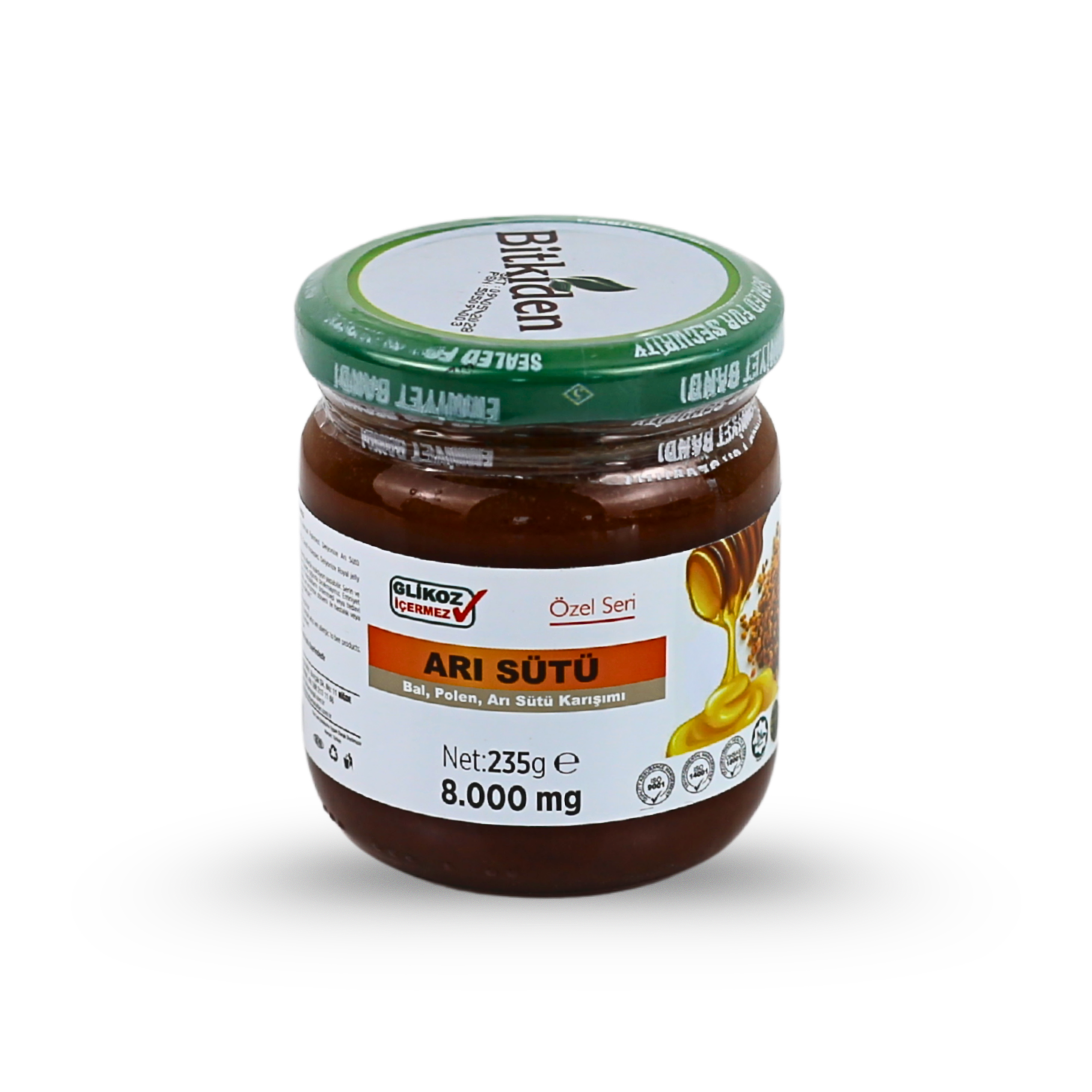 Özel Seri Glikozsuz Bal Polen Karışımlı Arı Sütü (8000 mg) 240 gr.