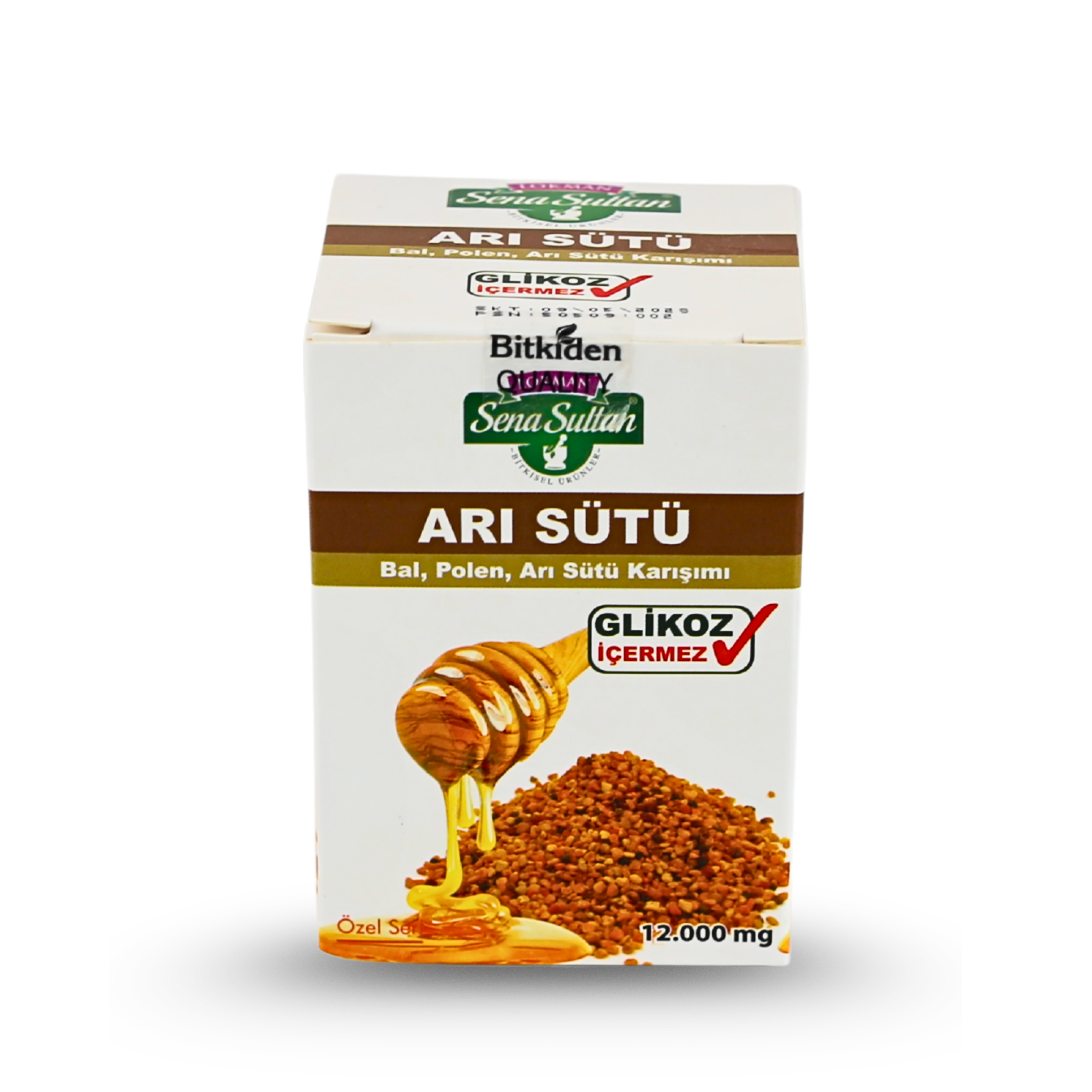 Özel Seri Glikozsuz Bal Polen Karışımlı Arı Sütü (12000 mg) 240 gr.