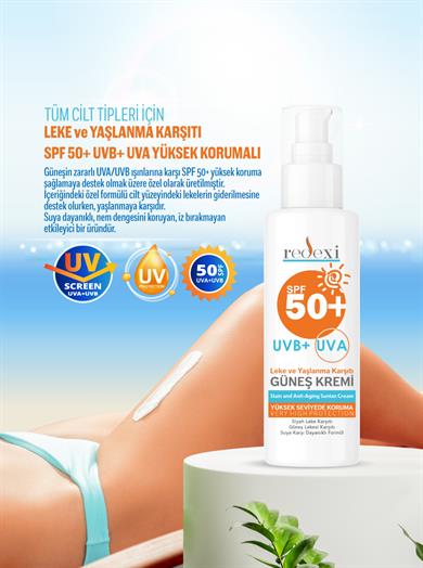 Güneş Kremi Spf 50+ Yüksek Koruma Leke ve Yaşlanma Karşıtı  Tüm Ciltler 100 ml