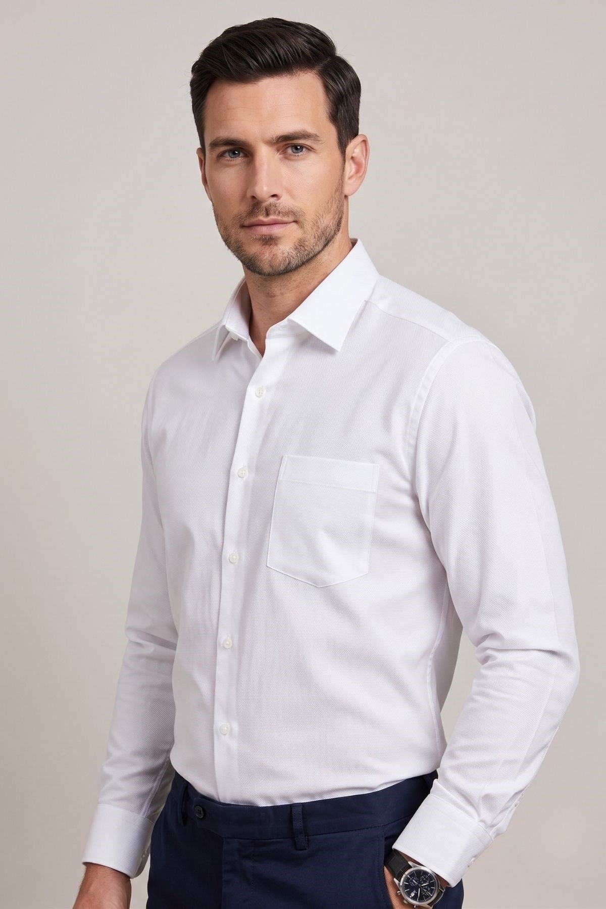 2230 NON IRON %100 PAMUK U.KOL GÖMLEK 26Y TMŞ Beyaz