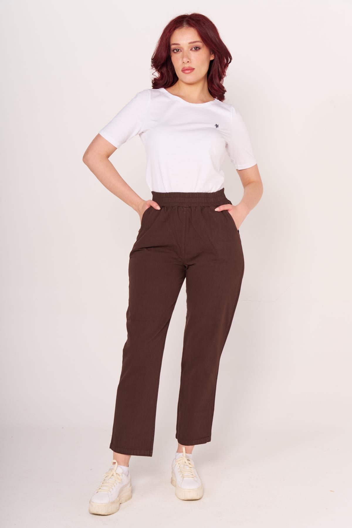 Brs Kadın Gabardin Beli Lastikli Klasık Pantolon 24y Sf KAHVE