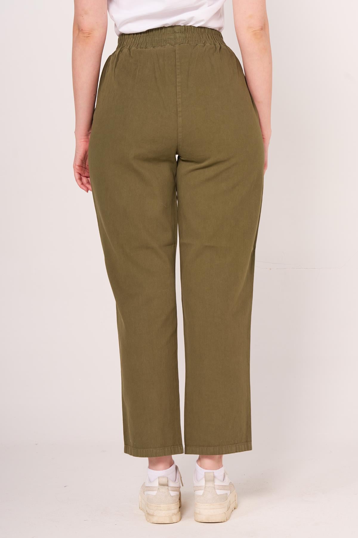 Brs Kadın Gabardin Beli Lastikli Klasık Pantolon 24y Sf YEŞİL