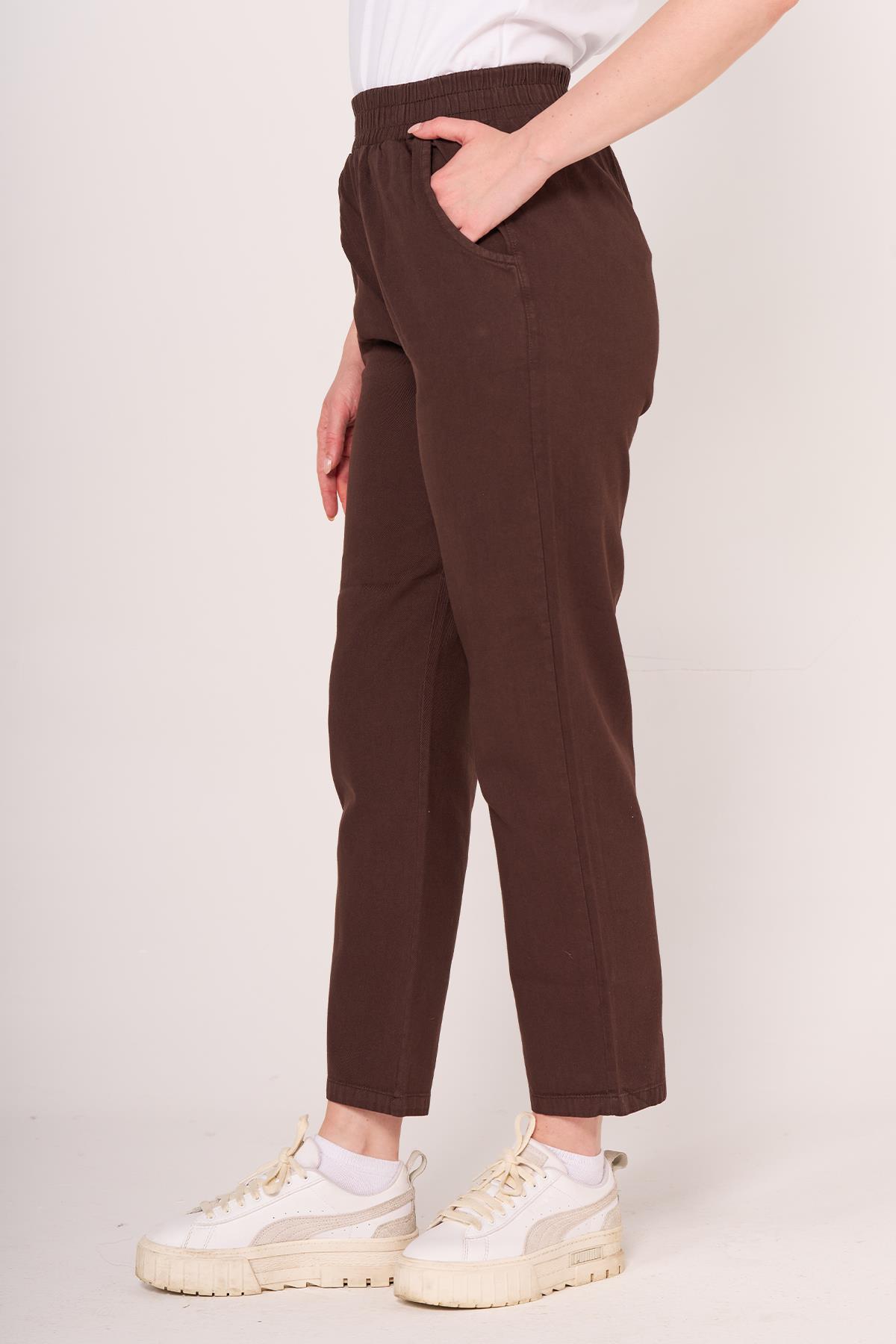 Brs Kadın Gabardin Beli Lastikli Klasık Pantolon 24y Sf KAHVE