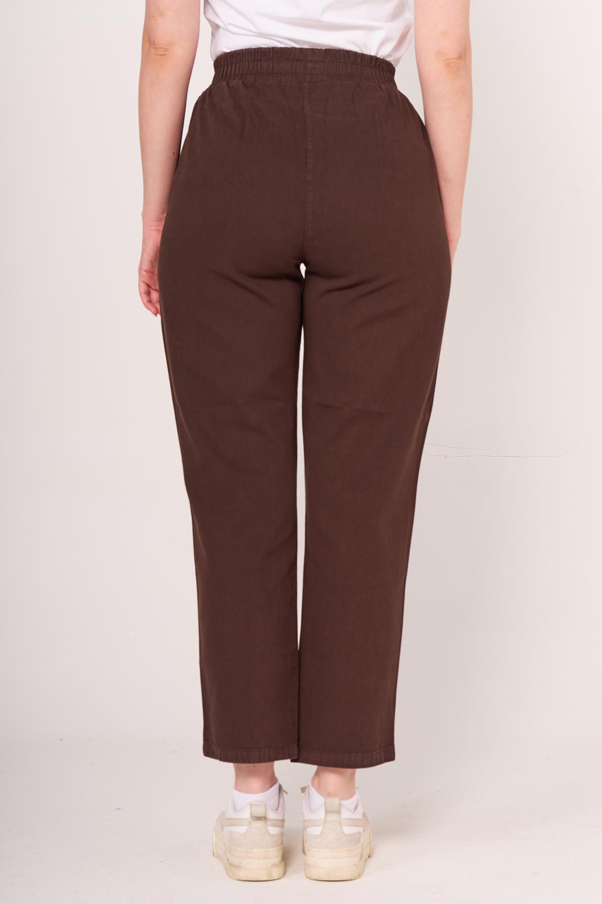 Brs Kadın Gabardin Beli Lastikli Klasık Pantolon 24y Sf KAHVE