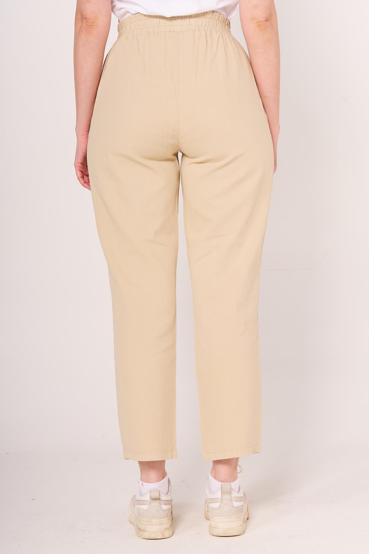 Brs Kadın Gabardin Beli Lastikli Klasık Pantolon 24y Sf KREM