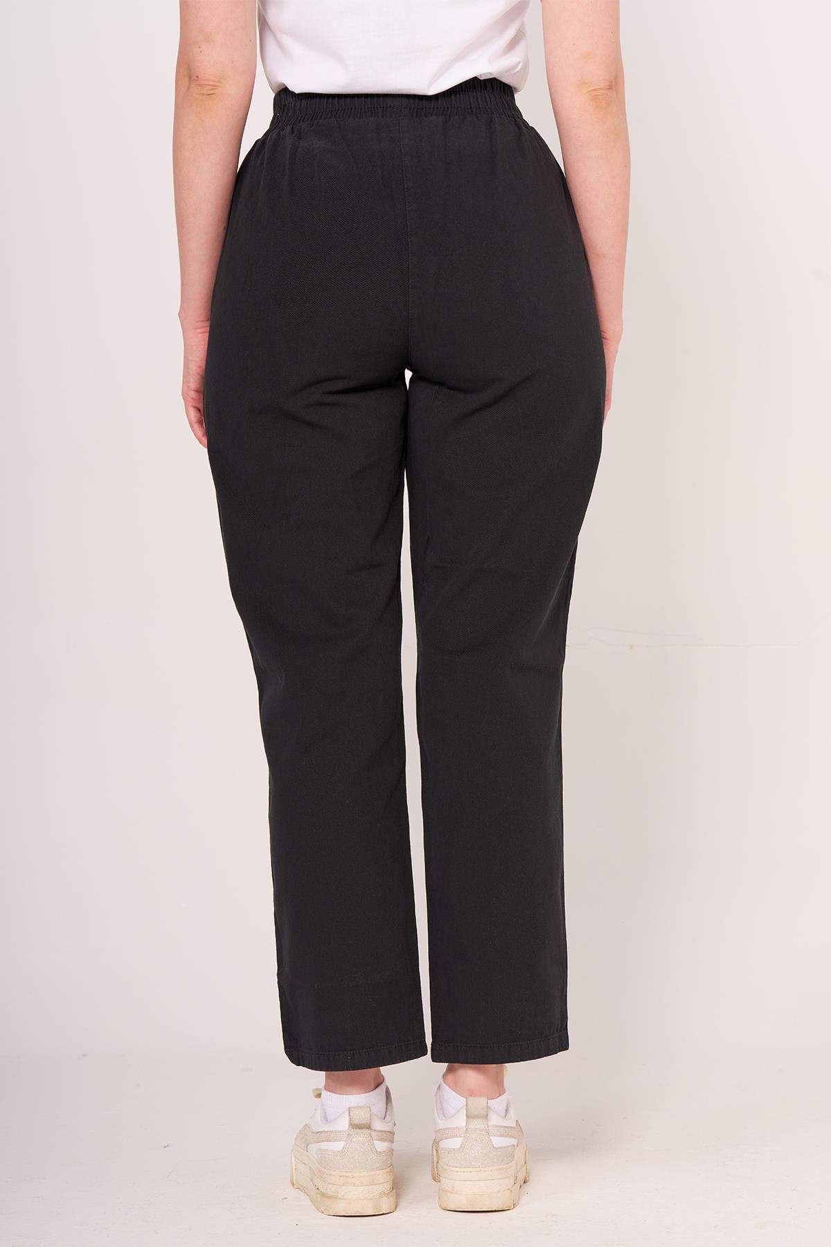 Brs Kadın Gabardin Beli Lastikli Klasık Pantolon 24y Sf SİYAH