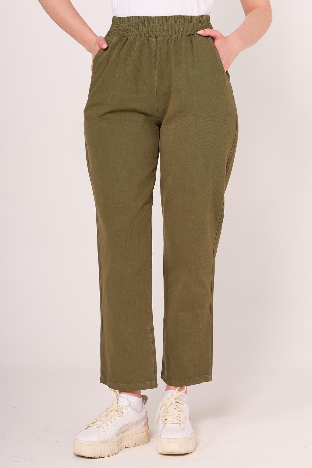 Brs Kadın Gabardin Beli Lastikli Klasık Pantolon 24y Sf YEŞİL