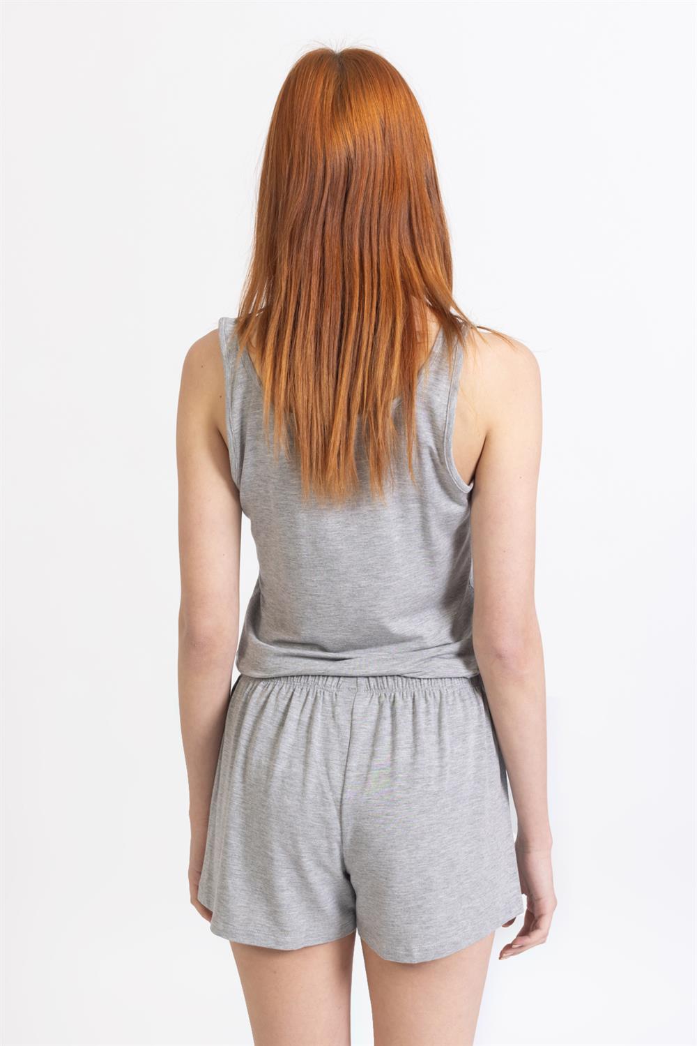 Ja Bayan Askılı Şortlu Pijama Takımı GRİ