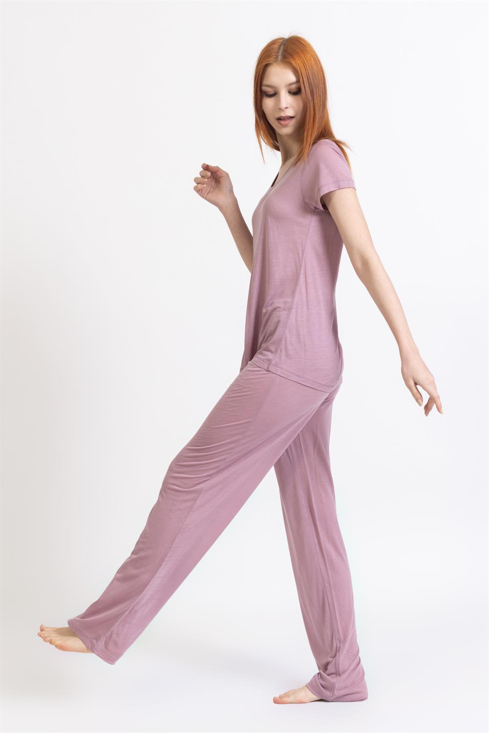 Ja Bayan K.Kol Penye Pijama Takımı LİLA