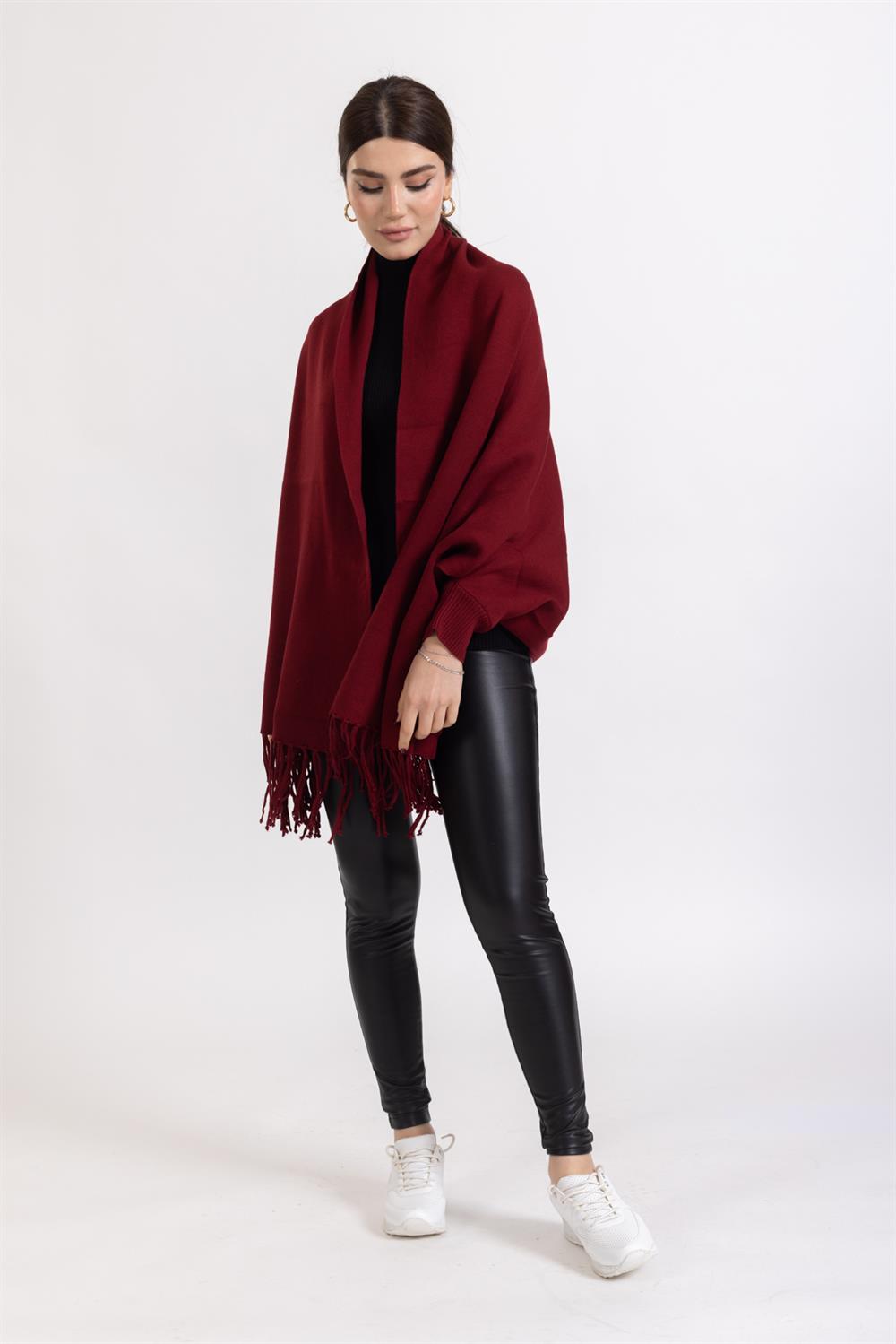 Ms Bayan Örme Kollu Şal BORDO