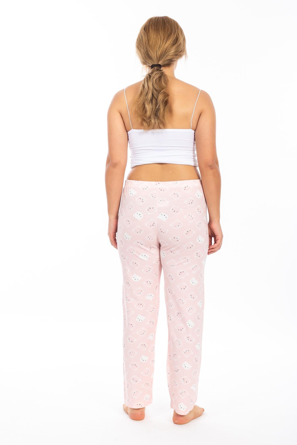 Ms Bayan Viskon Pijama Tek Alt 25y Evm Pembe Ayıcıklı