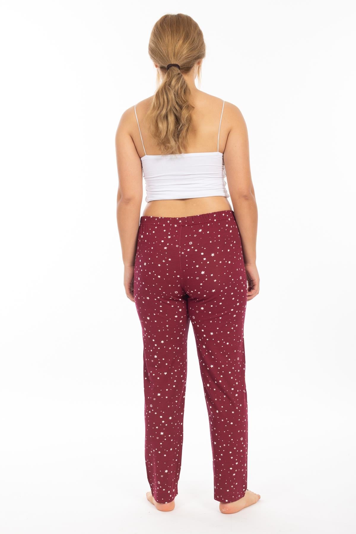 Ms Bayan Viskon Pijama Tek Alt 25y Evm bordo/yıldız desenli