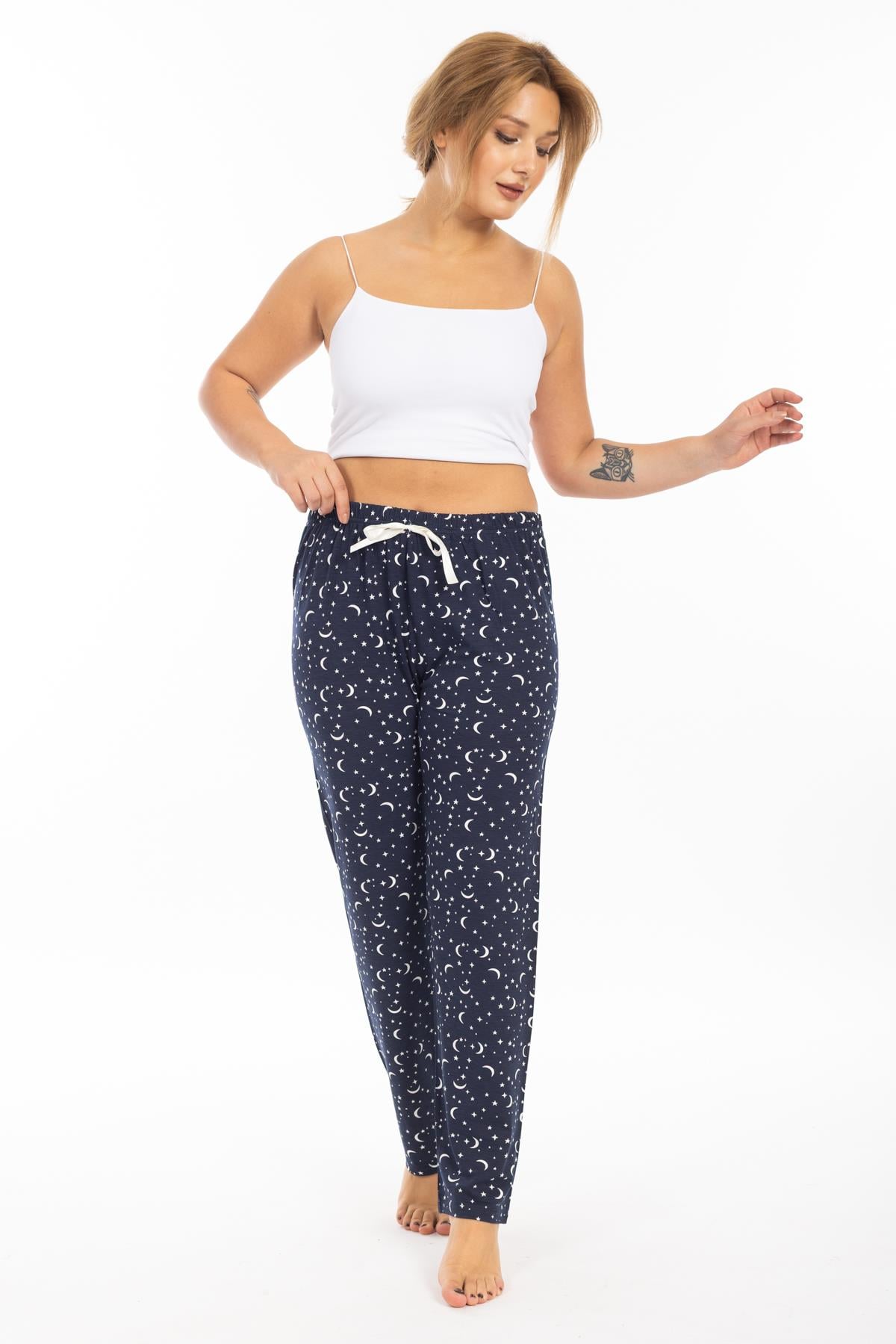Ms Bayan Viskon Pijama Tek Alt 25y Evm Lacivert Yıldız