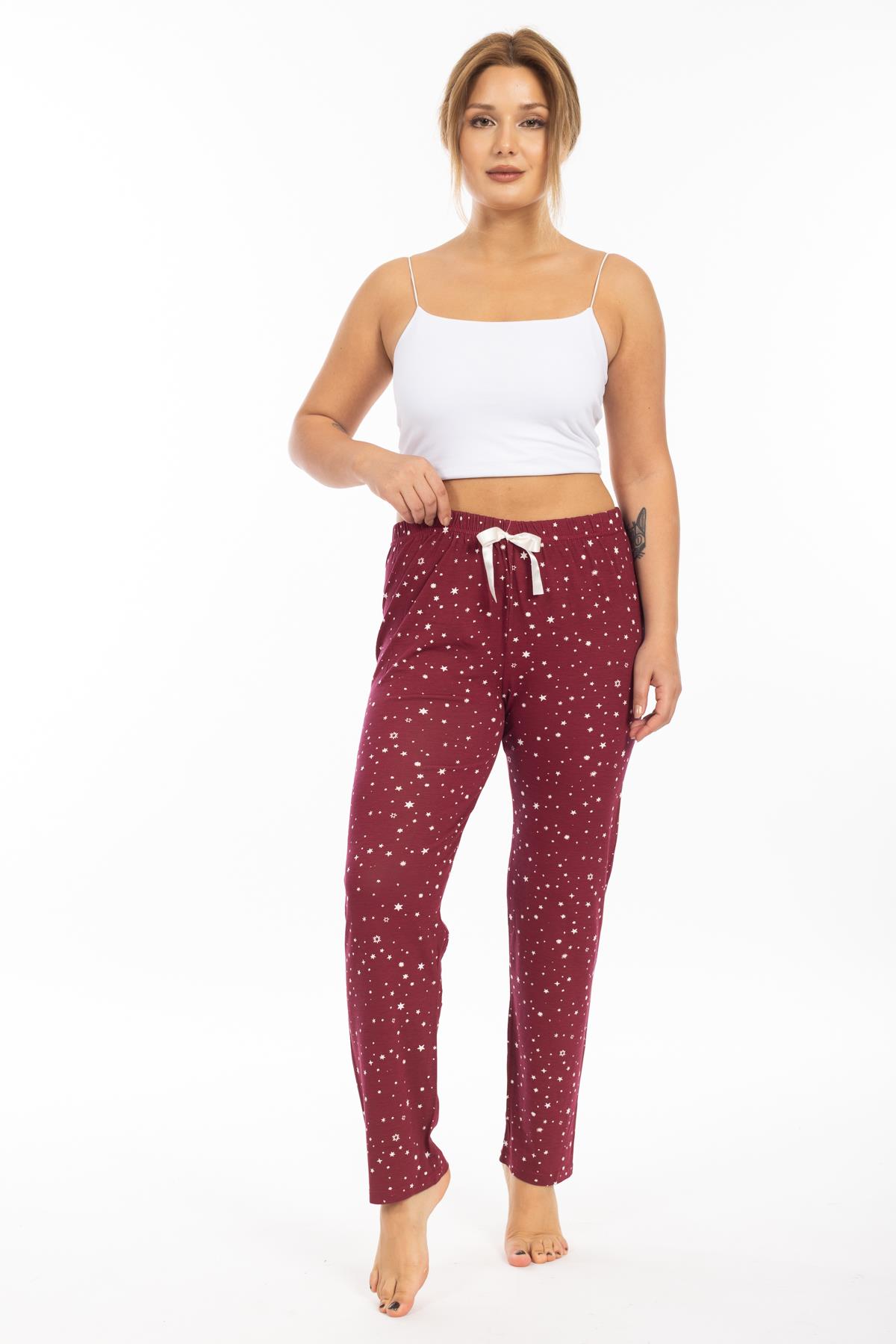 Ms Bayan Viskon Pijama Tek Alt 25y Evm bordo/yıldız desenli