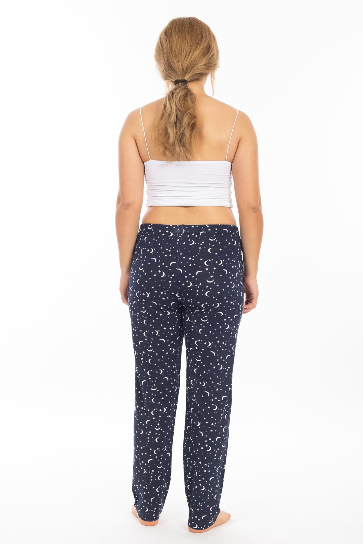 Ms Bayan Viskon Pijama Tek Alt 25y Evm Lacivert Yıldız