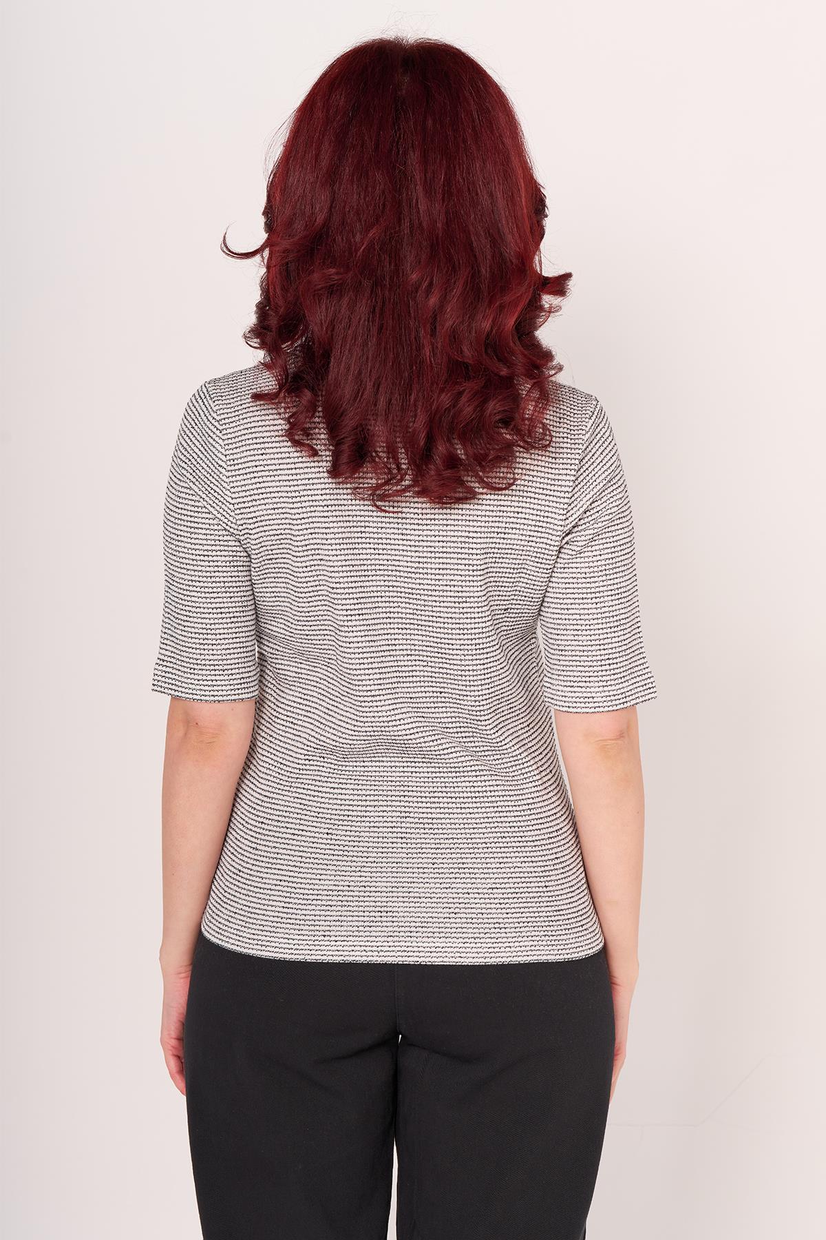 Opus Kadın O Yaka K.Kol Sweat 24k Ptk BEYAZ/SİYAH ÇİZGİLİ