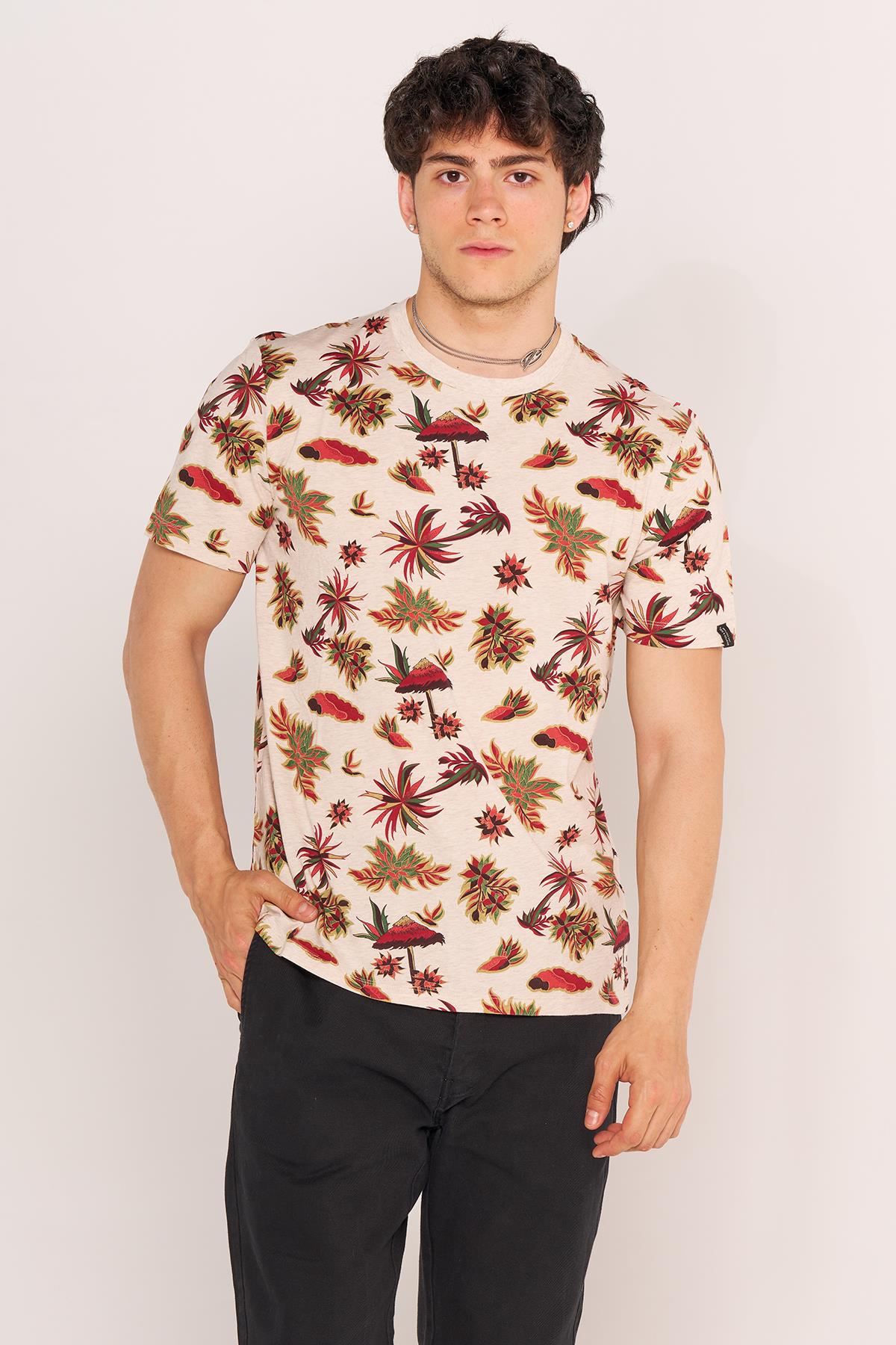 TSHIRT S&S 20Y O YAKA K.KOL ERKEK BEDEN (MTC) KREM/DESENLİ