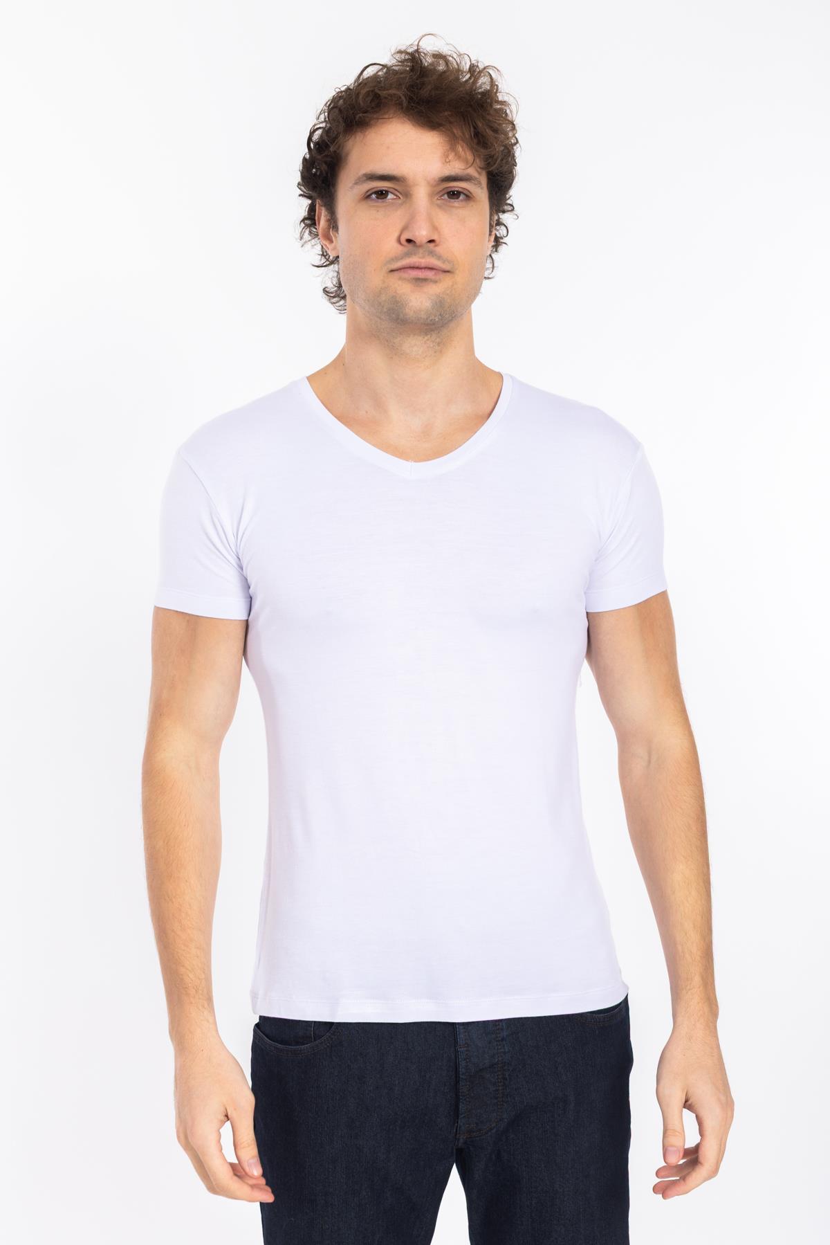 TSHIRT V&S 21Y BAMBU V YAKA ERKEK (M&C) Beyaz