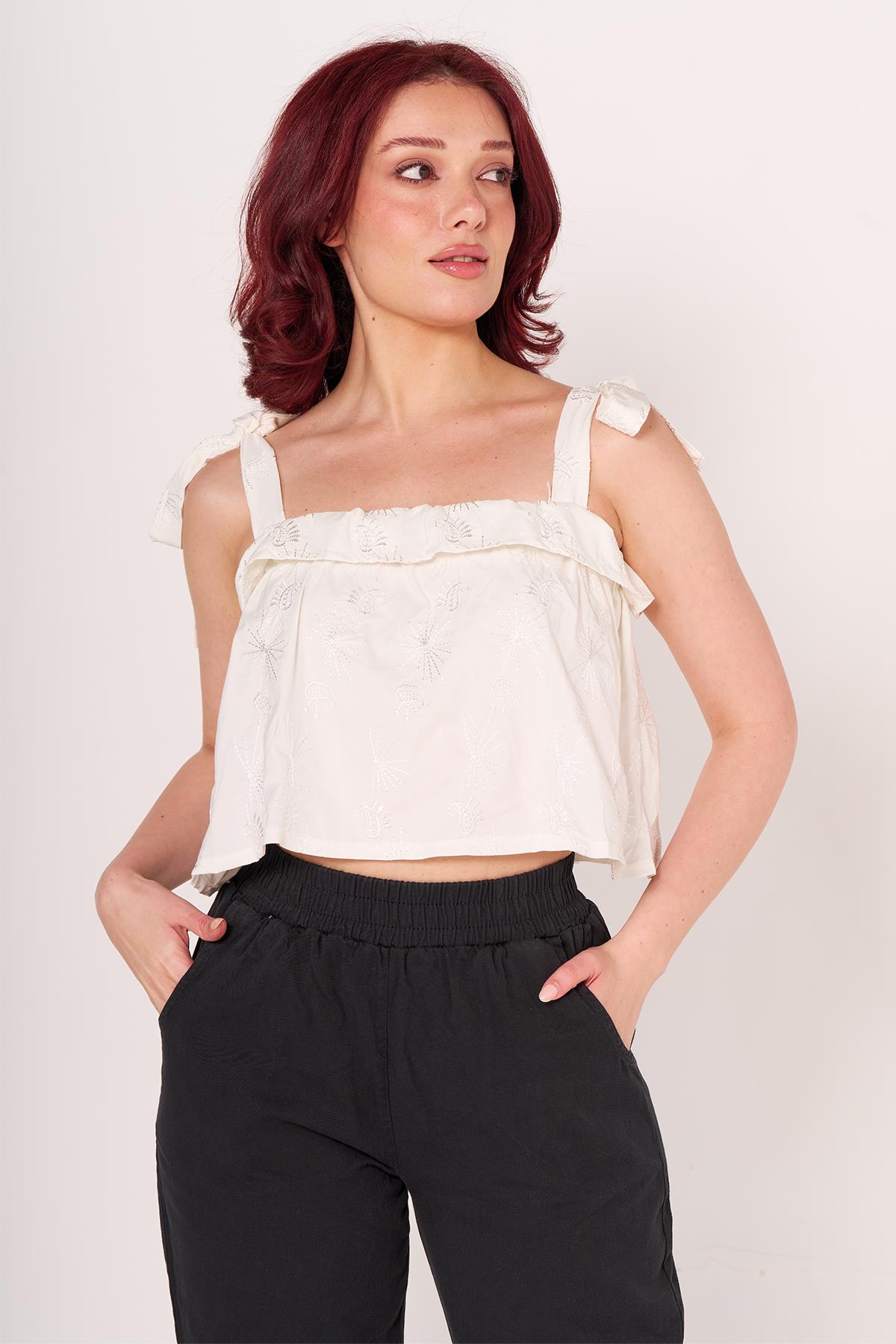 TSHIRT ZRA 22Y LASTİKLİ ASKILI BAYAN (BYG) Beyaz