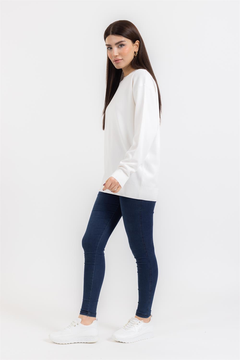 Zr Unisex 0 Yaka Düz U.Kol Kazak Beyaz